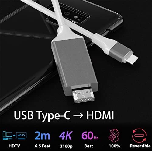 כבל USB-C/PD 4K HDMI תואם ל- Samsung Galaxy S20 Ultra 5G עם 2160p@30Hz, כבל 6ft/2M [לבן, תואם 3 תואם]